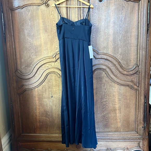 AZAZIE BONA Stretch Dark Navy A-Line V-Neck Pleated Stretch Satin - Picture 13 of 16